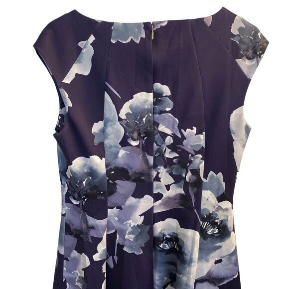 DKNY Purple Floral Cap Sleeve A-line Dress Sz 10 - Picture 6 of 11